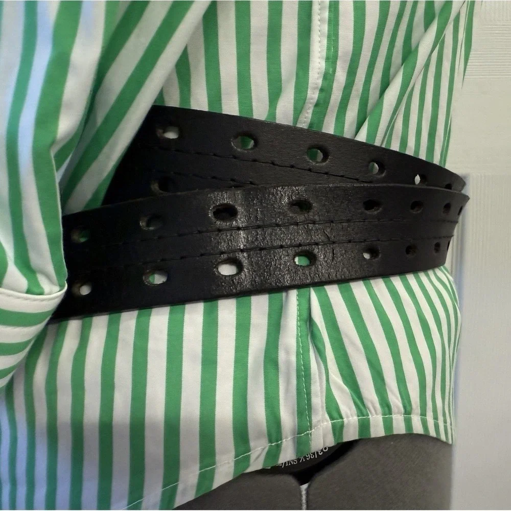 Black Tactical Double Perforated Leather Belt ‎ Sz 44/110 Made In Guatemala.